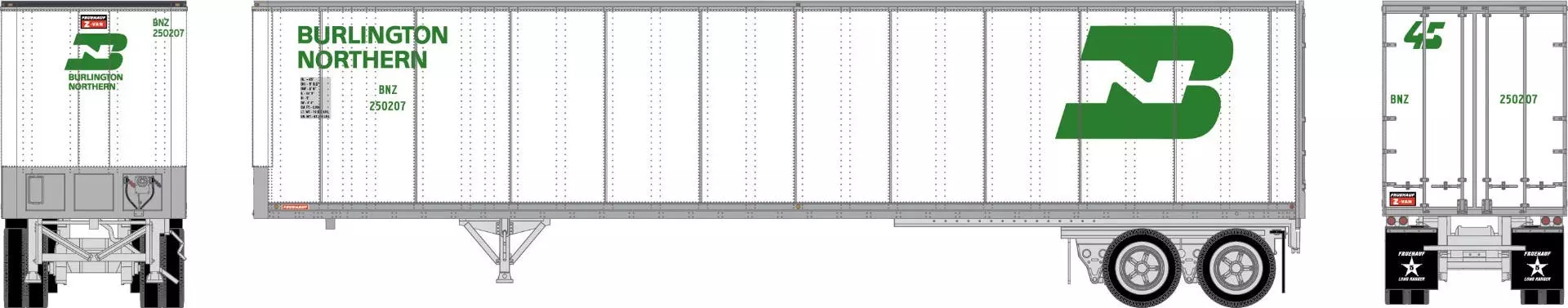 Athearn 16142 HO 45ft Fruehauf Z Van Trailer Burlington Northern #250207