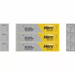 Athearn 16391 HO 40ft Low Cube Container - Herc Rentals (3 Pack)