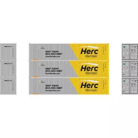 Athearn 16392 HO 40ft Low Cube Container - Herc Rentals (3 Pack)