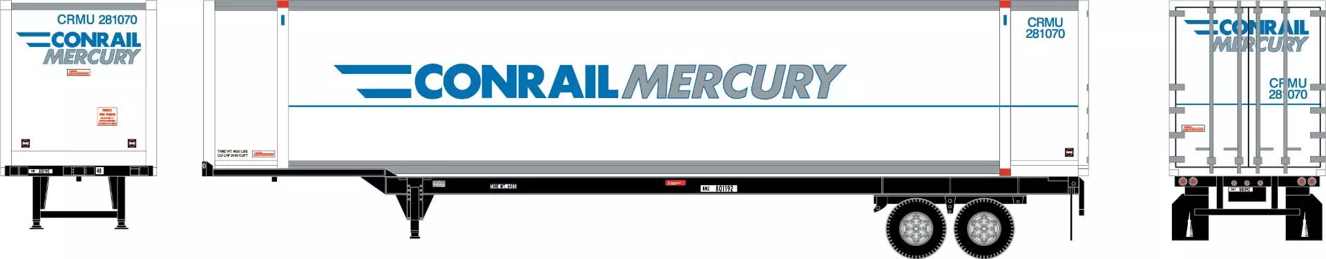 Athearn 27994 HO 48ft Container And Chassis Conrail #281070/BNZ #801192