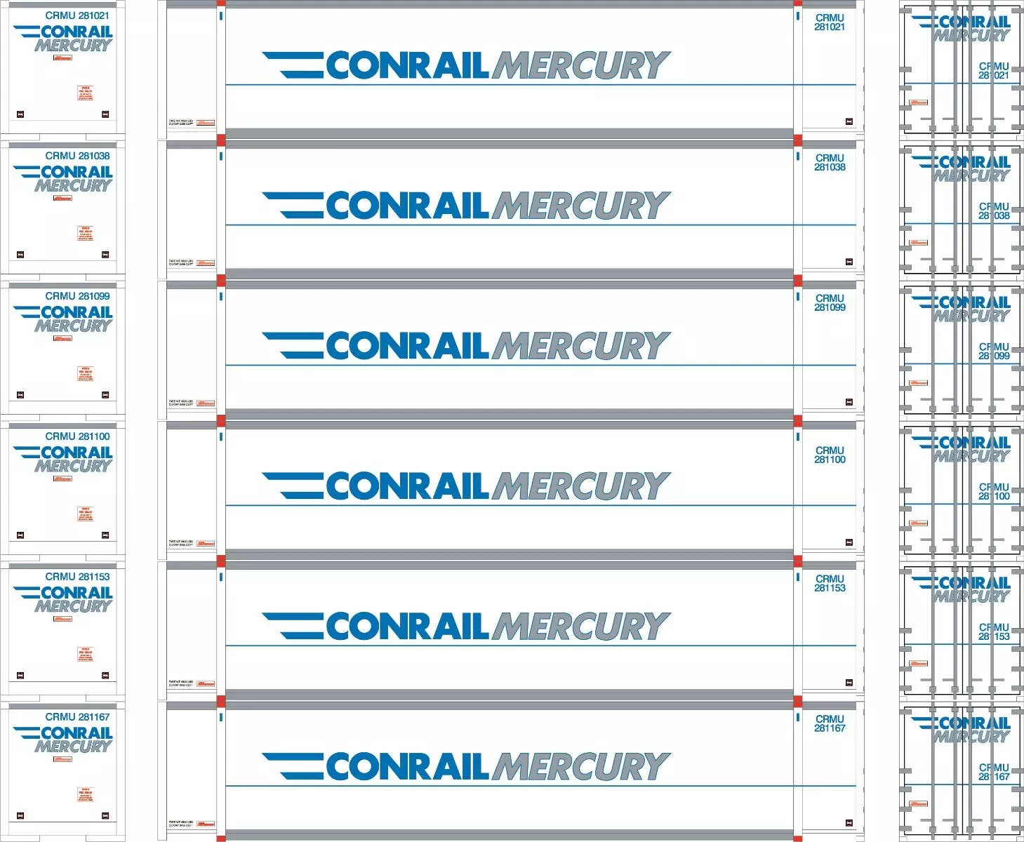 Athearn 28019 HO 48ft Container Conrail #281021/281038/281099/281100/281153/281167 6 Pack