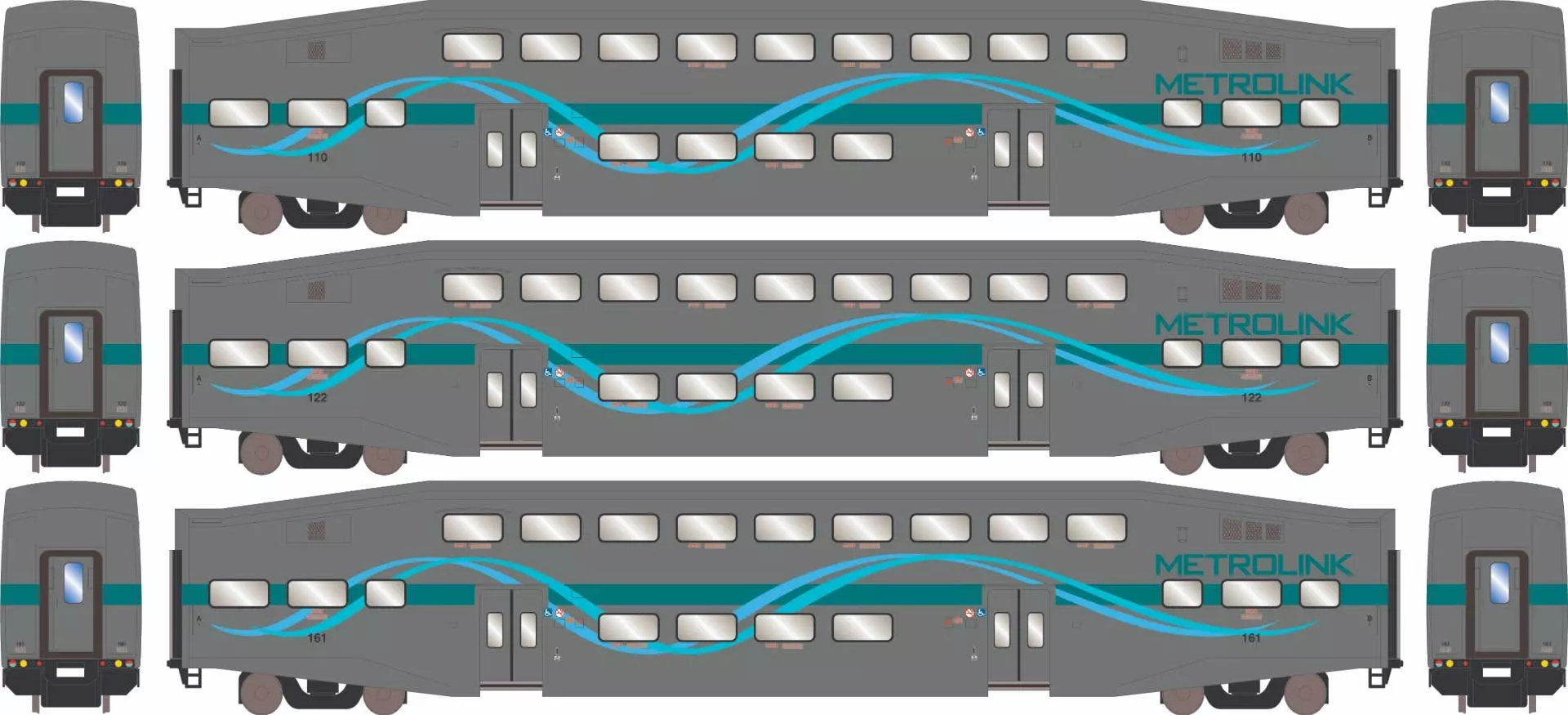 Athearn 28580 N Bombardier Passenger Car Metrolink #110/122/161