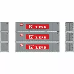 Athearn 63393 HO 40' Smooth Side Container - K Line (3pcs)