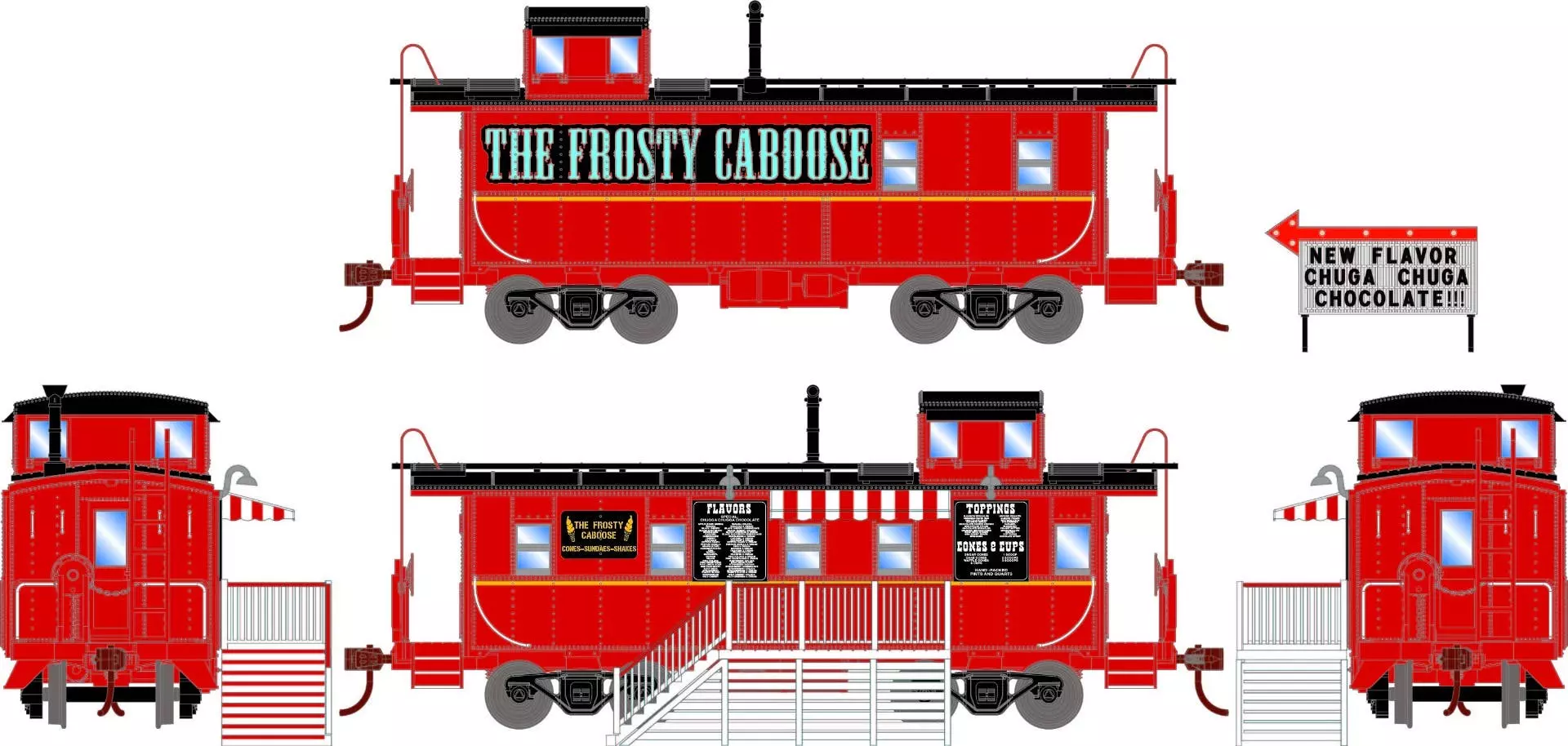 Athearn 74039 HO Concession Cupola Caboose 3-Piece Set The Frosty Caboose