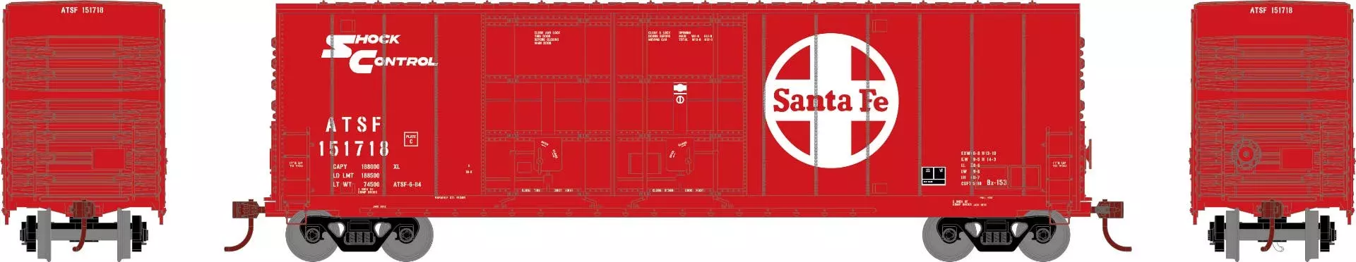 Athearn 88196 HO 50ft High Cube Double Plug Door Box Car Santa Fe #151718