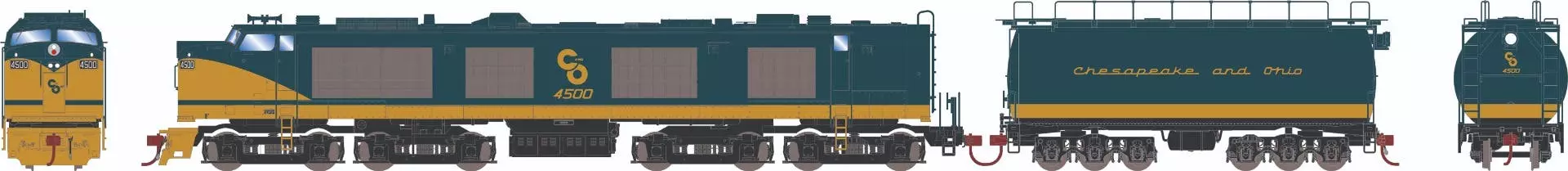 Athearn G41248 HO GE “Slab Side” Gas Turbine Chesapeake And Ohio #4500 With Sound