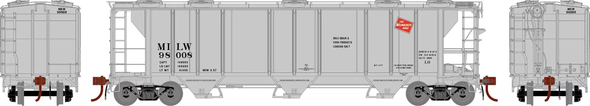 Athearn 28355 N PS-2 2893 Covered Hopper Milwaukee Road #98008
